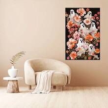 Painting Ghosts In Flowers Halloween Painting Vintage Aesthetic Spooky Decor Whimsigoth Decor Wall Art Dark Academia Print - Framed - View 2