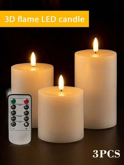 3pcs LED Warm Light Candle Lamps With Remote Control And Timer, Plastic Pillar Design, Home Decor, Candle Warmer, Gift, Led Candles, Fake Candles,Home Decor,Gift,Led Candles,Fake CandlesCandle Lights Gifts Birthday Graduation