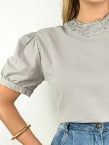 Comfortable Embroidered Linen Women's Shirt - 灰色 - 查看 2