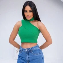 Women's Cropped Top One Shoulder Manca Mula Summer - 綠色 - 查看 2