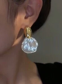 1 Cặp bông tai mặt dây chuyền hình vỏ sò kim loại phóng đại dành cho phụ nữ, thích hợp để đeo hàng ngày, tiệc tùng, dạ hội, đường phố, đi làm, đi chơi, thường ngày, với vẻ ngoài thanh lịch thời trang - Bạc - Xem 7