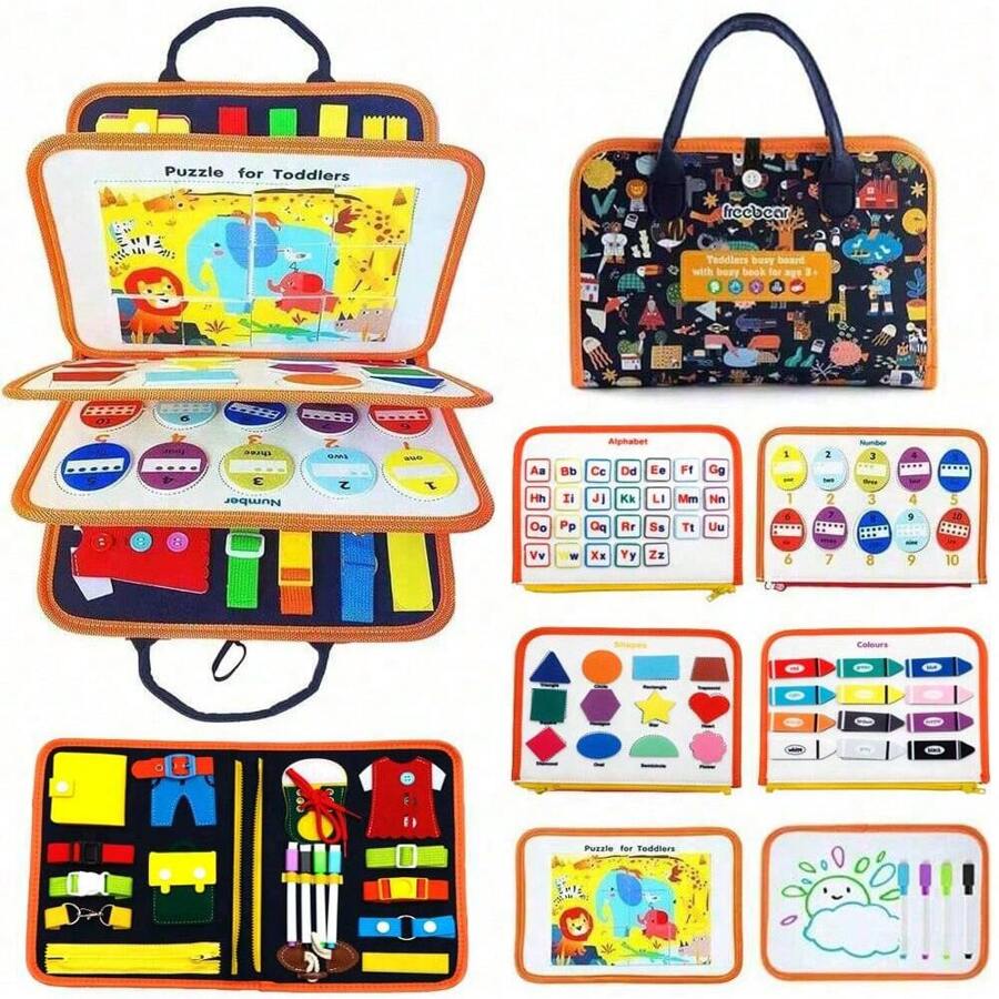 1 Stück Montessori Frühpädagogisches Lernspielzeug, sensorisches Aktivitätsentwicklungsboard für Kleinkinder, Vorschul Stille Buch Beschäftigungsboard Tasche, mit Malboard [Verfügt über Kindergeftifikat]