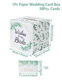 1Pc Wedding Card Box With Slot And 30Pcs Invitation Cards, Eucalyptus DIY Cardboard Gift Card Box For Wedding Reception, Greenery Theme DIY Wedding Envelope Money Card Box For Party Decor Graduation Babe Shower Birthday Decorations - Multicolor - View 5