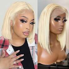 613 金色短鲍勃假发真人发 13x4 蕾丝前假发 180% 密度巴西处女 613 蕾丝前假发真人发直鲍勃假发预拔婴儿发万圣节服装 - S613 - 查看 5