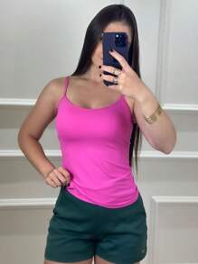 Women's Suplex Bra Tank Top With Neckline Basic Strappy Tank Top - Pink - View 2