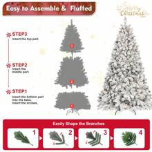 8 Ft Flocked Christmas Tree Prelit, Snow Frosted Artificial Christmas Tree With 700 UL Lights, Pine Cones & 1754 Tips, Auto Hinged Easy Setup Full Prelighted Large Christmas Tree - US A Type Plug(110-127V) - View 4