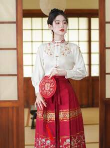 Áo dài tay thêu hạt cườm phong cách Trung Hoa thanh lịch mùa xuân cho Tết Nguyên đán, đám cưới Trung Quốc, hàng ngày, đường phố, đi làm, ở nhà và những dịp khác để mặc áo Hanfu - trắng - Xem 11