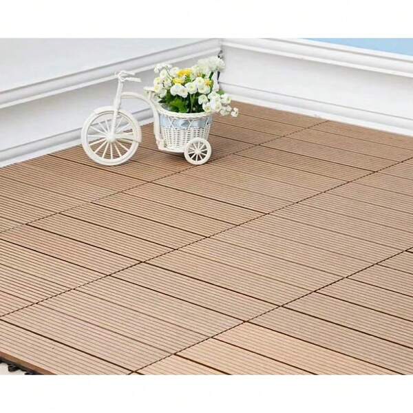 Lot de 11 Dalles composite modulaire en bois pour terrasse balcon cours,  Dalles de Jardin 1m² extérieur fixation plug-in, Carrelage de sol Chaque 30x30cm, Carreaux de Terrasse à Lattes en WPC, Dalle de Terrasse Clipsable en Composite à Emboîtement, Carreaux Extérieur pour Jardin, Patio, Balcon