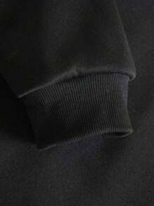 青少年男孩休闲连帽衫，带有个性图形设计，长袖，适合秋冬季 - 黑色 - 查看 4