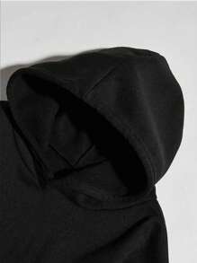 青少年男孩休闲连帽衫，带有个性图形设计，长袖，适合秋冬季 - 黑色 - 查看 2