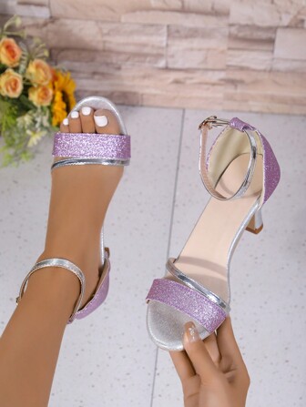 Glitter Wedge Sandalen voor Dames, Casual Peep-Toe Open-Toe, Ritssluiting aan de Achterkant, Comfortabele Hoge Hak Schoenen Voor De Zomer, Verkrijgbaar In Rood, Paars, Blauw, Zwart