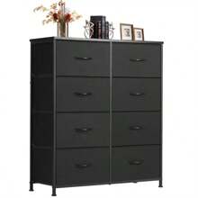 8 Drawer Fabric Storage TowerDresser -Tall Organizer With SteelFrame, Wood Top - Chest Of Drawerswith Fabric Bins For Bedroom, ClosetEntryway Storage