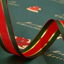 1 卷或 2 卷涤纶圣诞丝带，红色、绿色和金色，礼品包装丝带，22.85 米长 2 厘米宽装饰织物丝带，适用于圣诞节、生日、礼物、毕业礼物 - 彩色 - 查看 9