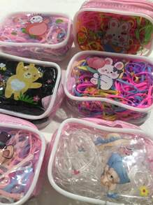 6 Bolsa Com Elásticos Silicone Grosso De Cabelo Colorido/Preto com bolsinha/1200 Unidades - Multicolorido - Visão 4