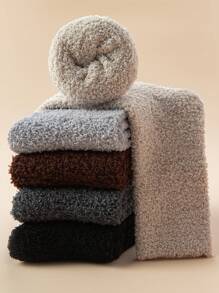 1/4/5 Pairs Coral Fleece Fluffy Warm Socks, Cozy - Multicolor - View 6