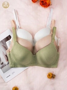 Damska modna koronkowa bielizna z nadrukiem i teksturą, komplet biustonoszy (3 szt.)