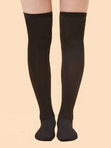 2 đôi tất dài đến đầu gối sọc ba bất đối xứng, thời trang tối giản thường ngày để mặc hàng ngày - màu đen - Xem 2