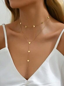 RAYQUEEN 1pc Stainless Steel Heart-Shaped Puzzle Design Fashionable Personalized Necklace For Women, Suitable For Daily Wear And Gift Giving - Yellow Gold - View 10