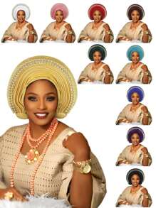 European And American Retro British Felt Headband Hat Women's Church Derby Headdress With Flowers Women's Soft Beret Elegant Beaded African Car Gel Headband, Hand Layered Shiny Fabric Headband, Bohemian Style Traditional Wedding And Party Special Occasions Headdress Hair Sleep Cap - Nigerian Turban Hat - View 2