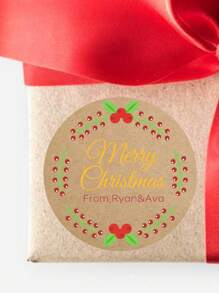 12/24/40pcs Customized Christmas Gift Kraft Paper Stickers, Personalized Name Text Christmas Gift Labels, Diy Label Circular Stickers With Flower Design, Vintage Christmas Sticker Gift Packaging Label Paper, Holiday Self-Adhesive Christmas Gift Labels, Christmas Personalized Gift Decoration, Party Small Gifts, Scene Decoration And Unique Christmas Gifts, Suitable For Gift Boxes - Multicolor - View 11