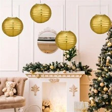 1/12 piezas Farolillos de papel, fáciles de colgar de 6", 8", 10" de diámetro, farolillos de papel chinos redondos, adecuados para fiestas nupciales, aniversarios y celebraciones, decoración interior/exterior, sin necesidad de electricidad - Dorado - Ver 4