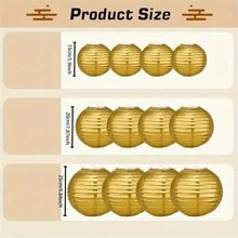 1/12 piezas Farolillos de papel, fáciles de colgar de 6", 8", 10" de diámetro, farolillos de papel chinos redondos, adecuados para fiestas nupciales, aniversarios y celebraciones, decoración interior/exterior, sin necesidad de electricidad - Dorado - Ver 7