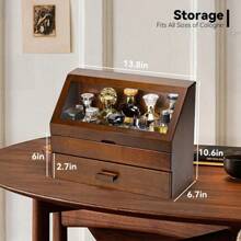 Cologne Organizer For Men, Wood Perfume Organizer Storage With Drawer & Acrylic Panel, Large Capacity Perfume Display Stand Case Collection Showcase - Default - View 2