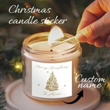 6/12 件，定制圣诞快乐贴纸，蜡烛贴纸，名字定制，圣诞主题印章，4 种图案可供选择，定制徽标袋密封贴纸，标签贴纸 DIY 礼品，烘焙包装信封文具装饰 - C款 - 查看 3