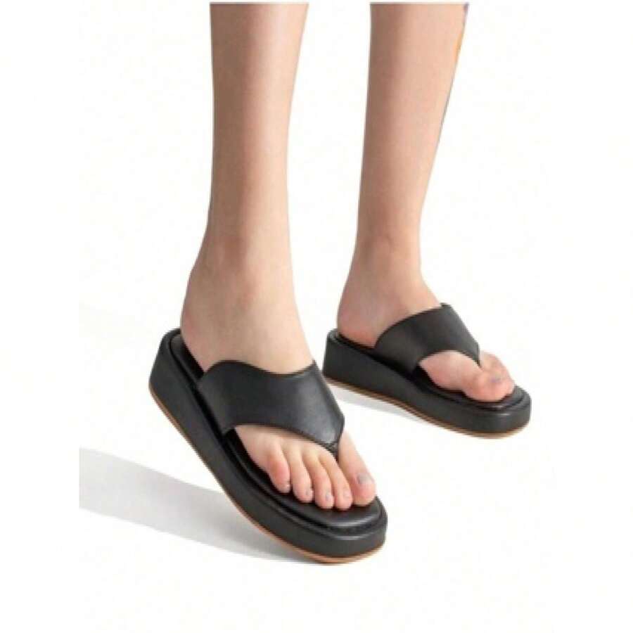 Susi Flat Flip Flop Flat Cute Leatherette Platform Fashion New Release - 黑色 - 查看 1