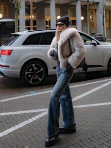 Women's Faux Fur Collar Solid Color Warm Coat For Autumn/Winter - Grey - View 3