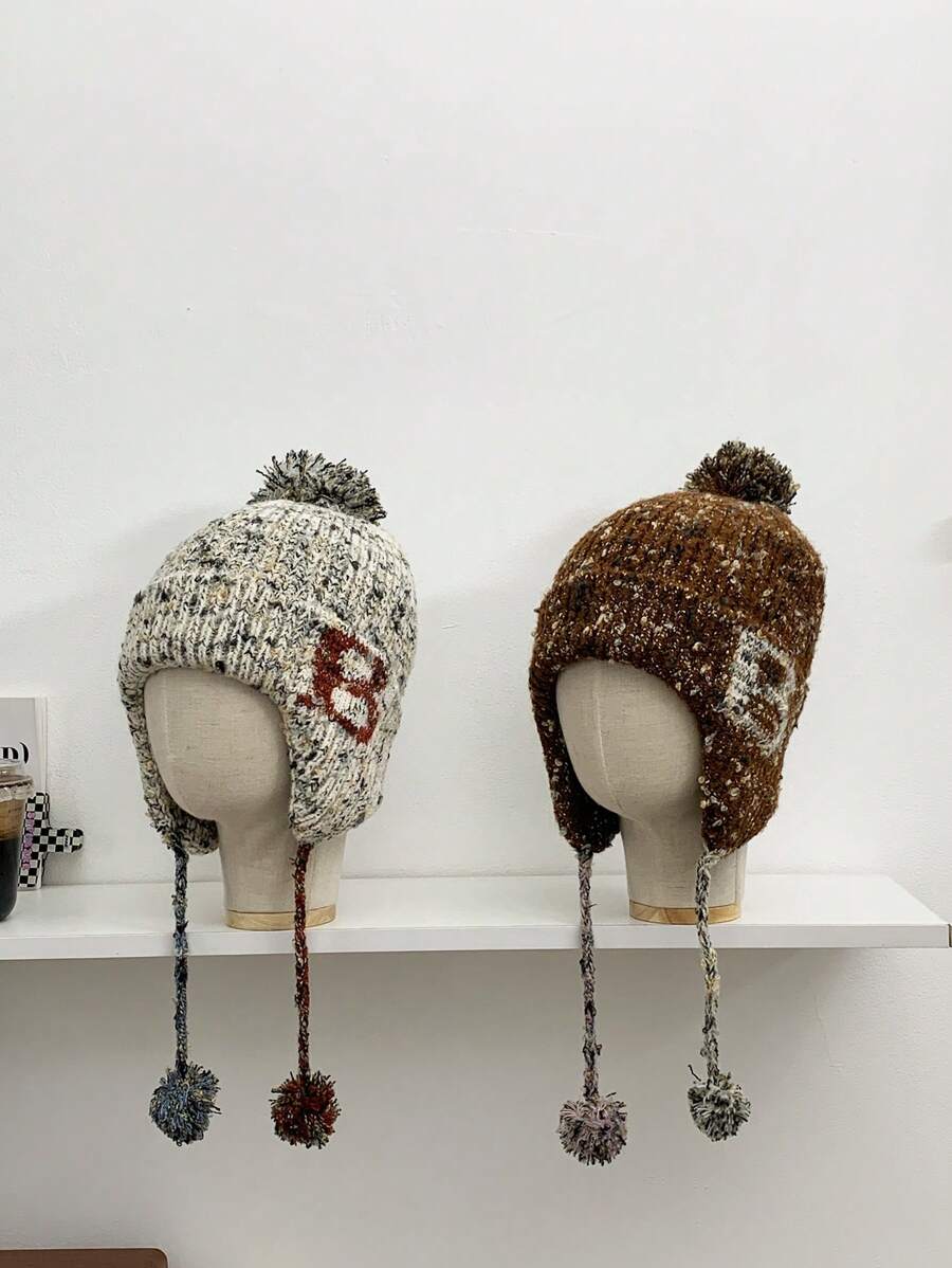 1 件女士厚复古雪花多色针织护耳冬帽，保暖系带无檐滑雪面罩帽，防风梅拉德针织绒球俄罗斯帽，秋冬保暖针织帽，讨人喜欢的设计 - 彩色 - 查看 1