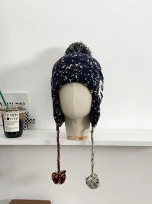 1 件女士厚复古雪花多色针织护耳冬帽，保暖系带无檐滑雪面罩帽，防风梅拉德针织绒球俄罗斯帽，秋冬保暖针织帽，讨人喜欢的设计 - 彩色 - 查看 3