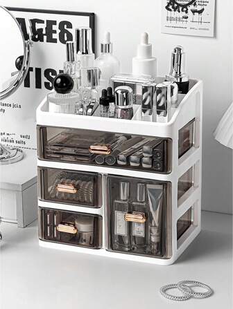 Large Capacity Dust-Proof Cosmetic Storage Box With Drawers, Multi-Layer Makeup Display Stand Suitable For Skincare And Lipstick Collection, Portable Plastic Vanity Holder, Suitable For Bathroom Essentials ,Jewellery Box,Pouch,Makeup Brush Holder,Brush Holder,Perfume Organiser,Pouch Bag,Gifts For Women,Christmas Gifts,Gift Ideas For Women