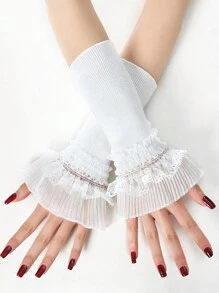1 Pair Cute Knit Arm Warmers With Lace Cuff, Warm Women Sleeve Cuffs For Autumn/Winter - Multicolor - View 5