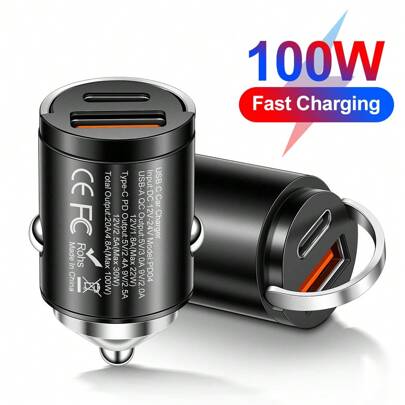 100W PD Car Charger USB Type C Fast Charging Car Phone Charger Adapter Compatible With Iphone16 15 14 IPad Quick Charger Car Accessories