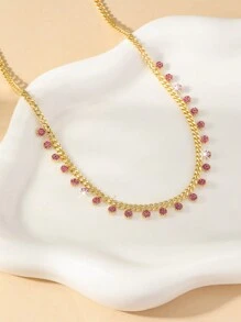 Fashionable Versatile Copper Encrusted Zirconia Stone Women Necklace, Personalized Clavicle Chain, Suitable For Women Evening Wear