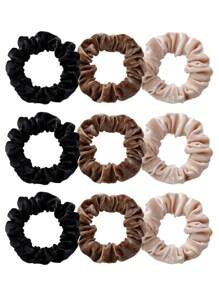 9 chiếc dây buộc tóc nhung màu cà phê lì cho nữ, phụ kiện tóc tối giản và đa năng, dây buộc tóc phong cách thanh lịch và mộc mạc - Nhiều màu - Xem 1