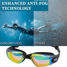 1 Set Adult Fashionable Clear & Stylish Anti-Fog Anti-Slip Swimming Goggles, Swimming Ear Plugs, And Nose Clip, For Water Sports, Beach Essentials, Beach Accessories - Black Powder Coating - View 6