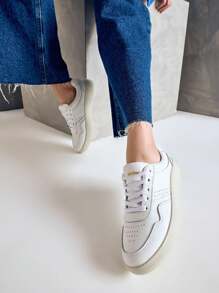 QBEC Quebec Charlotte Women's Casual Genuine Leather Sneakers Comfortable Versatile Modern Lace Up - Blanco - Ver 2