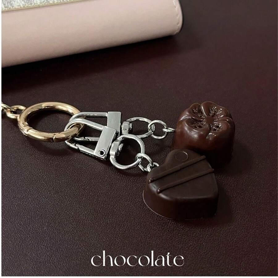 1 件随机款式可爱逼真巧克力食物钥匙扣、包包饰品装饰礼品 - 彩色 - 查看 1