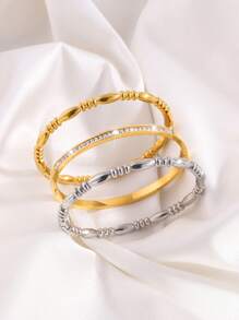 Camhanno 3 件简约时尚经典不锈钢手链组合套装，经典款式，永恒风格，适合您的所有风格 - 彩色 - 查看 3