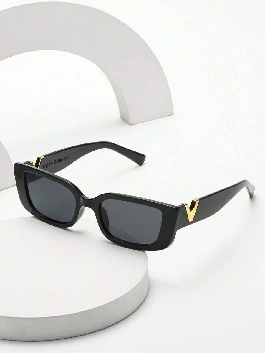 1 chiếc kính mát nữ hình chữ nhật gọng nhỏ cá tính cổ điển đơn giản sang trọng ngoài trời hình chữ V chân rộng thời trang, thích hợp cho đi chơi, đi nghỉ và du lịch kính mát thời trang cho phụ nữ kính râm phụ kiện bãi biển cổ điển Y2k - màu đen - Xem 1