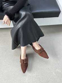 Maillard Farbige Damenschuhe, Neue Herbst/Winter 2024 Verdicktes & Gefüttertes Warmes Spitzschuh Ballerina, Vielseitige Mode Slim Fit Schlüpf-on Flauschiger Bund Loafers