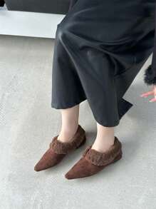 Maillard Farbige Damenschuhe, Neue Herbst/Winter 2024 Verdicktes & Gefüttertes Warmes Spitzschuh Ballerina, Vielseitige Mode Slim Fit Schlüpf-on Flauschiger Bund Loafers