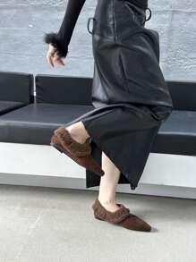 Maillard Farbige Damenschuhe, Neue Herbst/Winter 2024 Verdicktes & Gefüttertes Warmes Spitzschuh Ballerina, Vielseitige Mode Slim Fit Schlüpf-on Flauschiger Bund Loafers