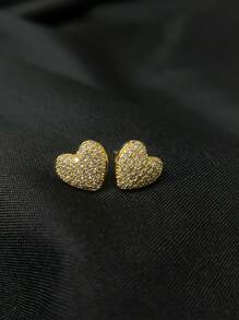 PAIR OF LUXURY WOMEN'S HEART EARRINGS ALL STUDDED GOLD PLATED - 金色 - 查看 3
