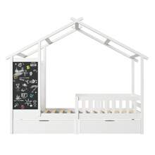 Children's Bed 90x200cm, House Bed With 2 Drawers, Fall Protection, Floor Bed, Bed Box, Slatted Frame, White - 白色 - 查看 10