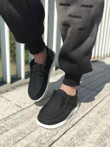 儿童休闲系带帆布透气跑步鞋，低帮运动鞋 - 黑色 - 查看 3