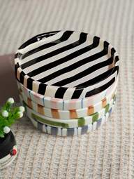 1 Peça/5 Peças Pratos Cerâmicos com Listras Verticais, Pratos de Pão/Lanche/Fruta para Café da Manhã, Pratos Pequenos de Sobremesa, Pratos Pessoais de Bolo para Festa, Suportes de Bolo, Materiais Escolares