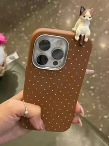 1 件可爱卡通 3D 猫波尔卡圆点手机壳，适用于 Apple 16 Pro Max/15/14/13 Pro Max/12/11 手机保护套 - 棕色 - 查看 6